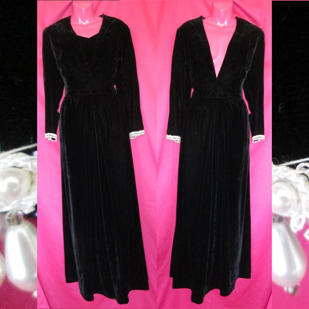 Gothic Prom Black Velvet Maxi Dress Size Large
